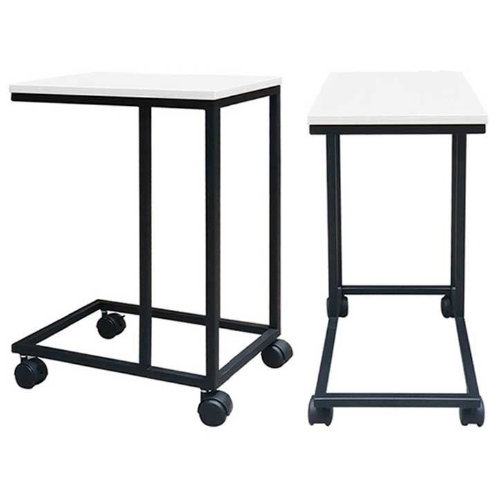 Mesa Auxiliar Tipo C C/Ruedas B/Negro T/Blanco - Ziyaz